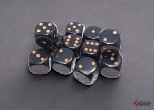 0005912_16mm opaque black gold_a.jpg_415 Dados Chessex Opaque Black/gold