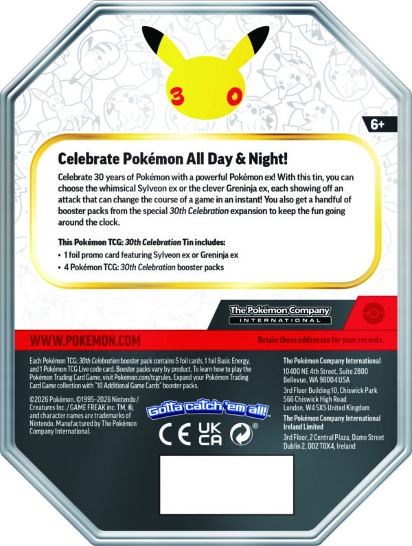 TIN 03 PREVENTA: POKEMON TCG 30TH CELEBRATION - EX TIN ENGLISH
